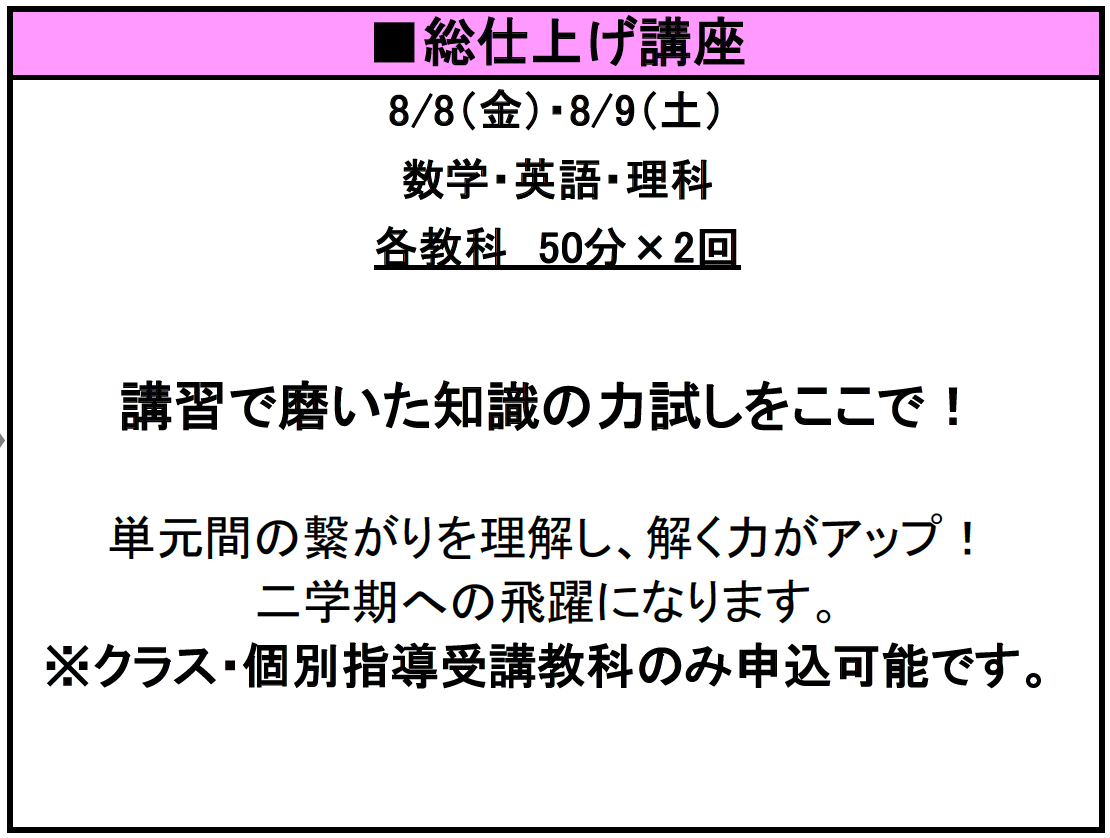 数研ゼミ　夏期講習　総仕上げ講座